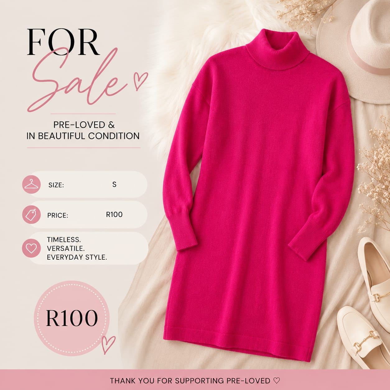 Pink Knit Dress, Size S