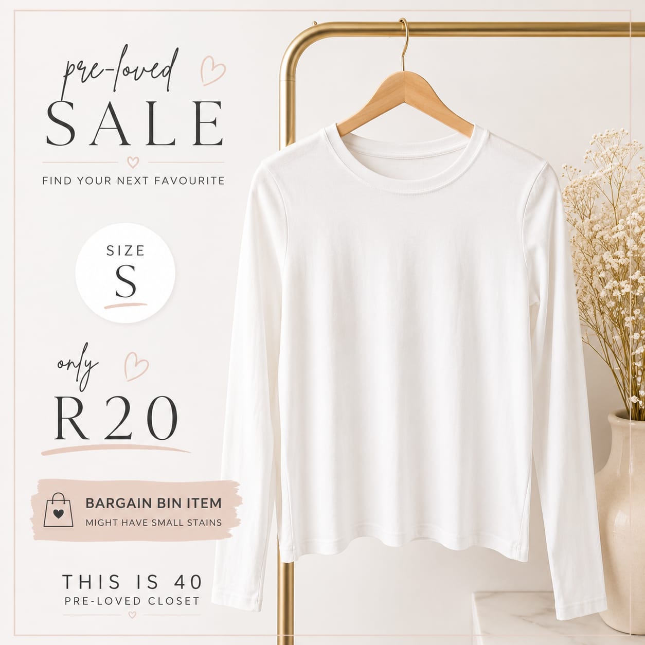 Pre-loved White Long-Sleeve Tee, Size S