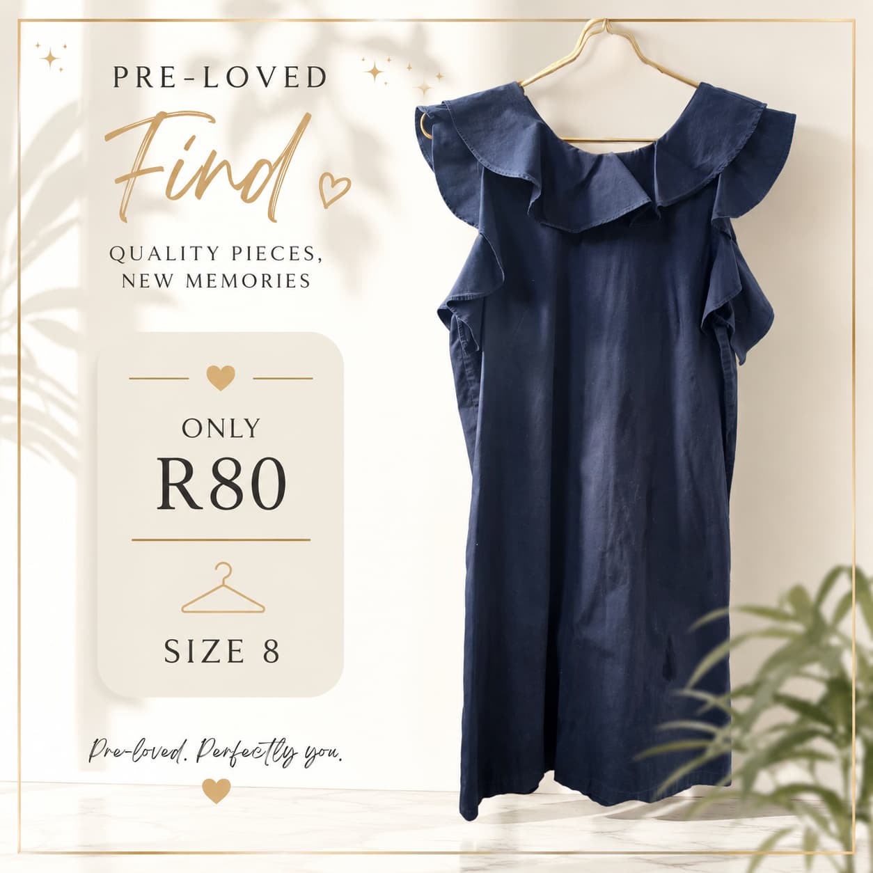 Pre-loved Navy Ruffle Dress, Size 8