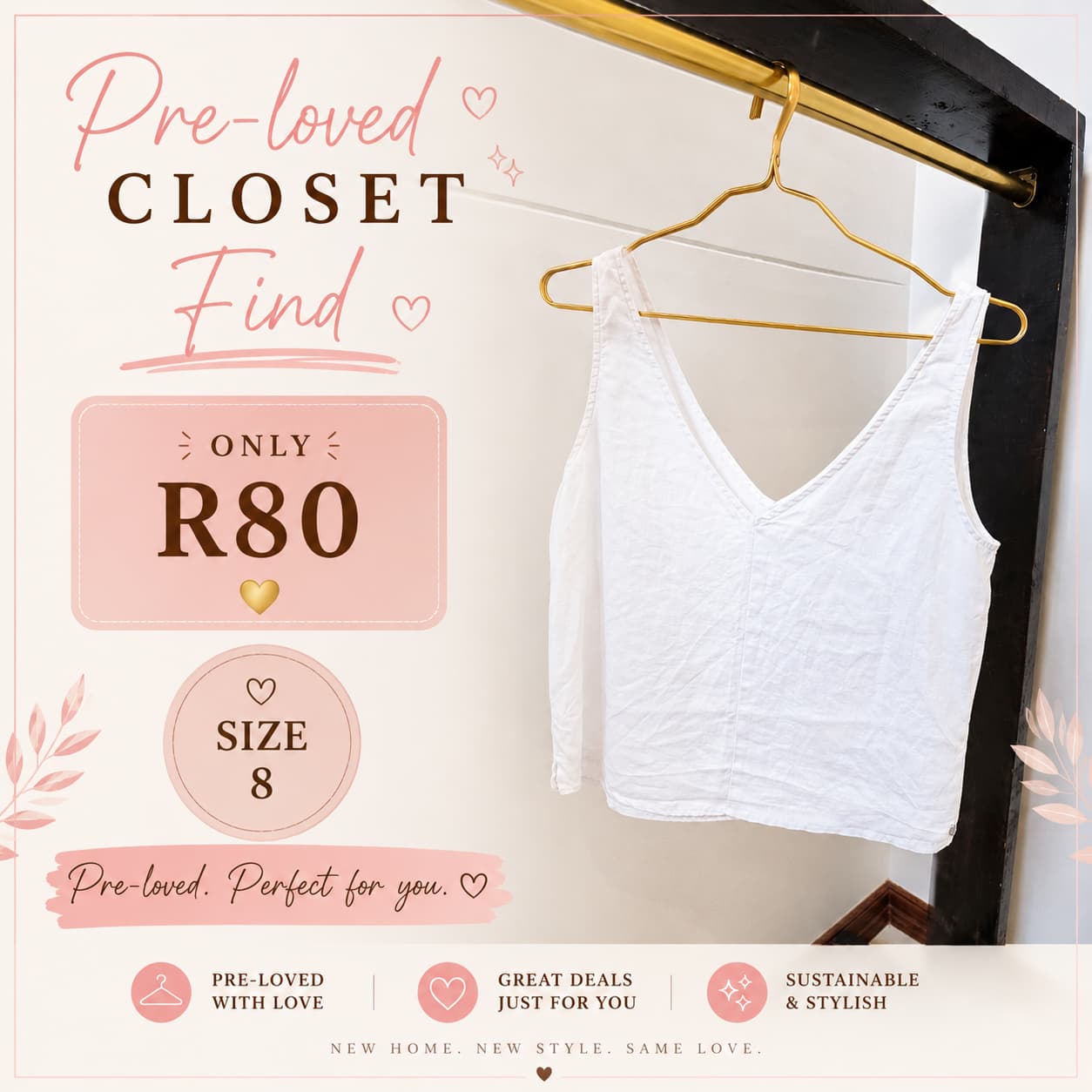 Pre-loved White V-Neck Tank, Size 8