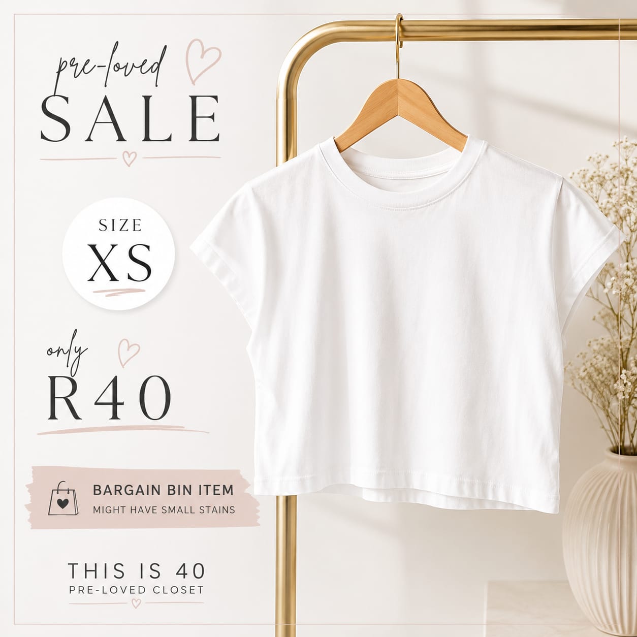 Pre-loved White Crop Tee, Size XS