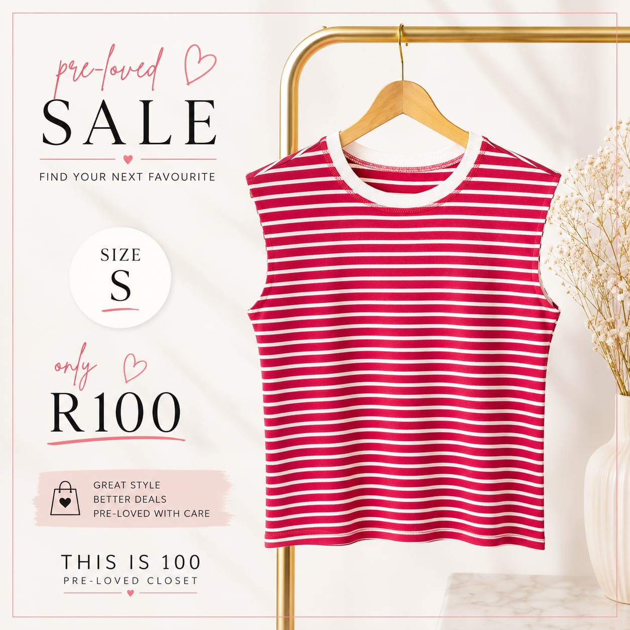 Pre-loved Red Striped Sleeveless Top, Size S