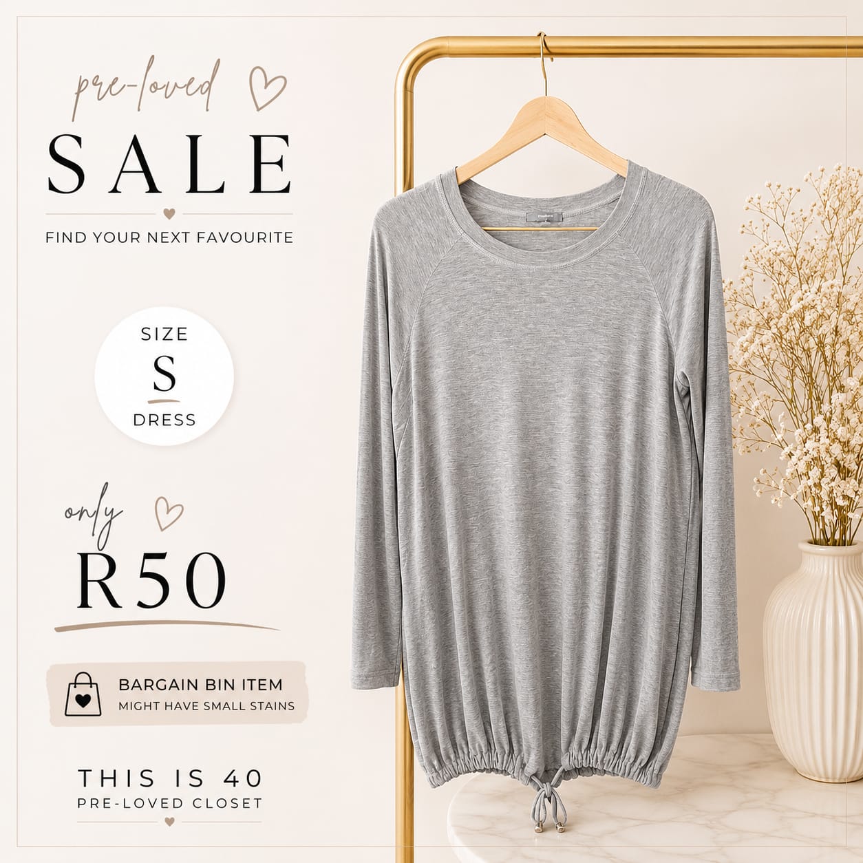 Pre-loved Grey Drawstring Dress, Size S