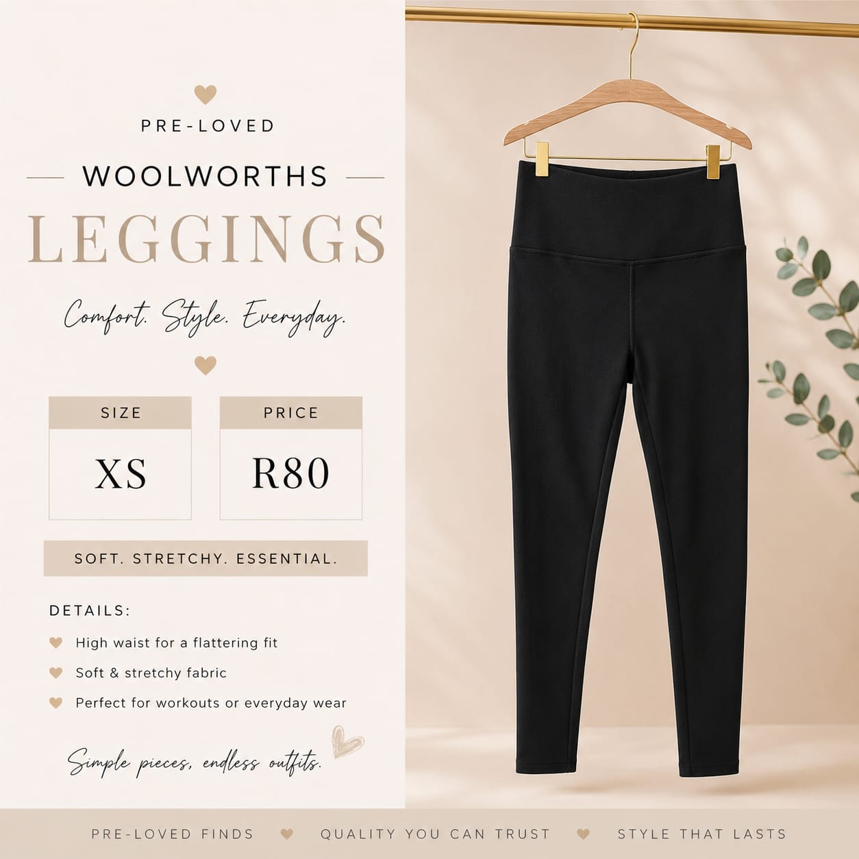 Pre-loved Black Leggings, Size XS