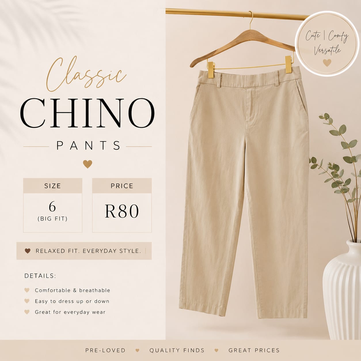 Pre-loved Classic Chino Pants, Size 6