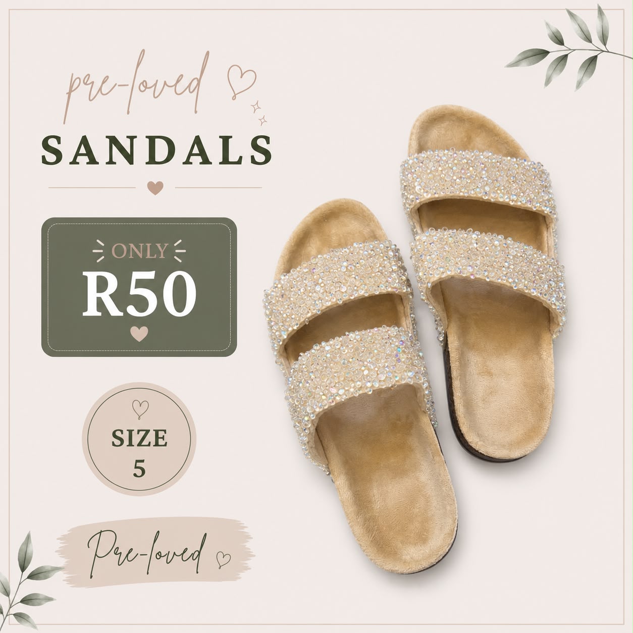 Pre-loved Beige Beaded Sandals, Size 5