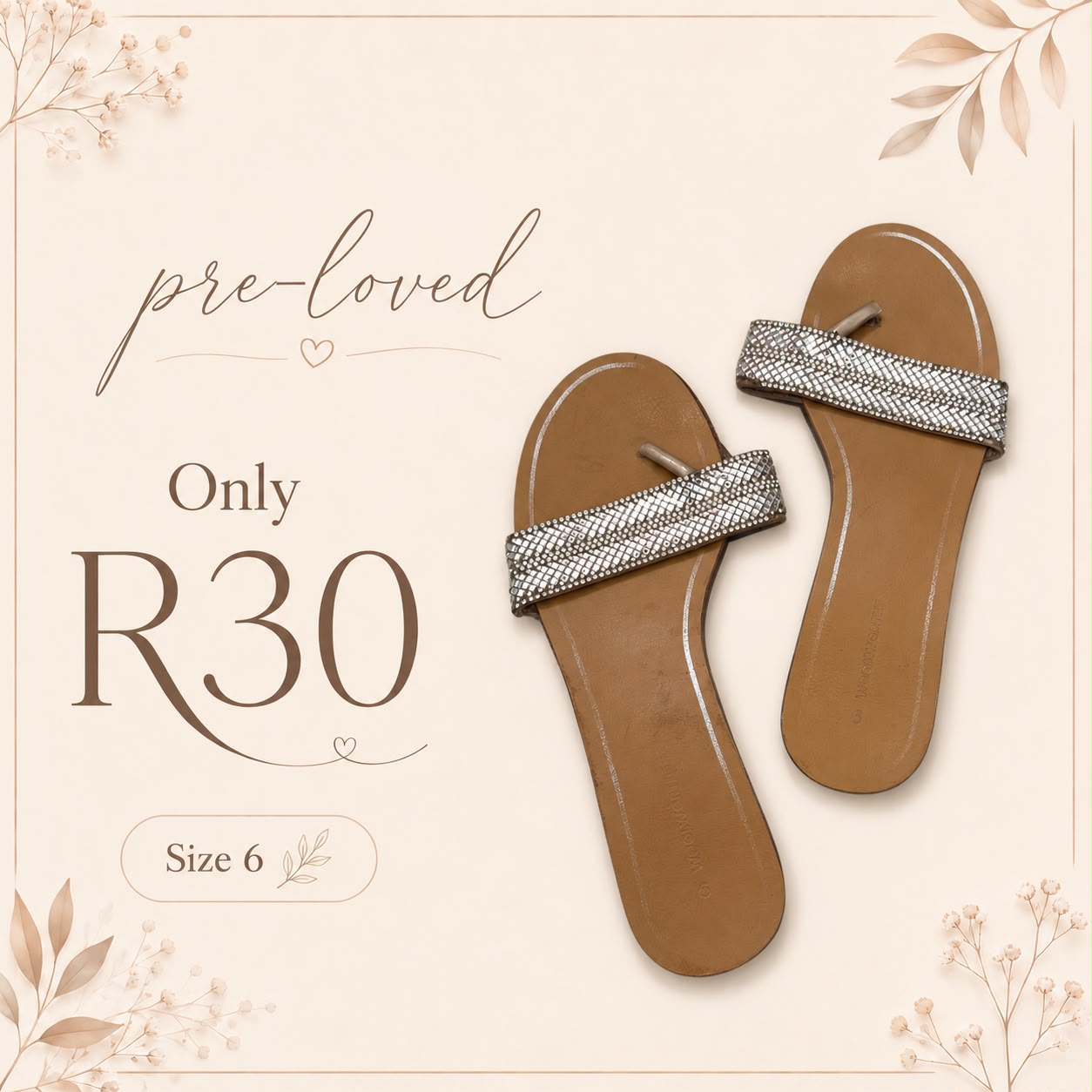 Pre-loved Silver Strappy Sandals, Size 6