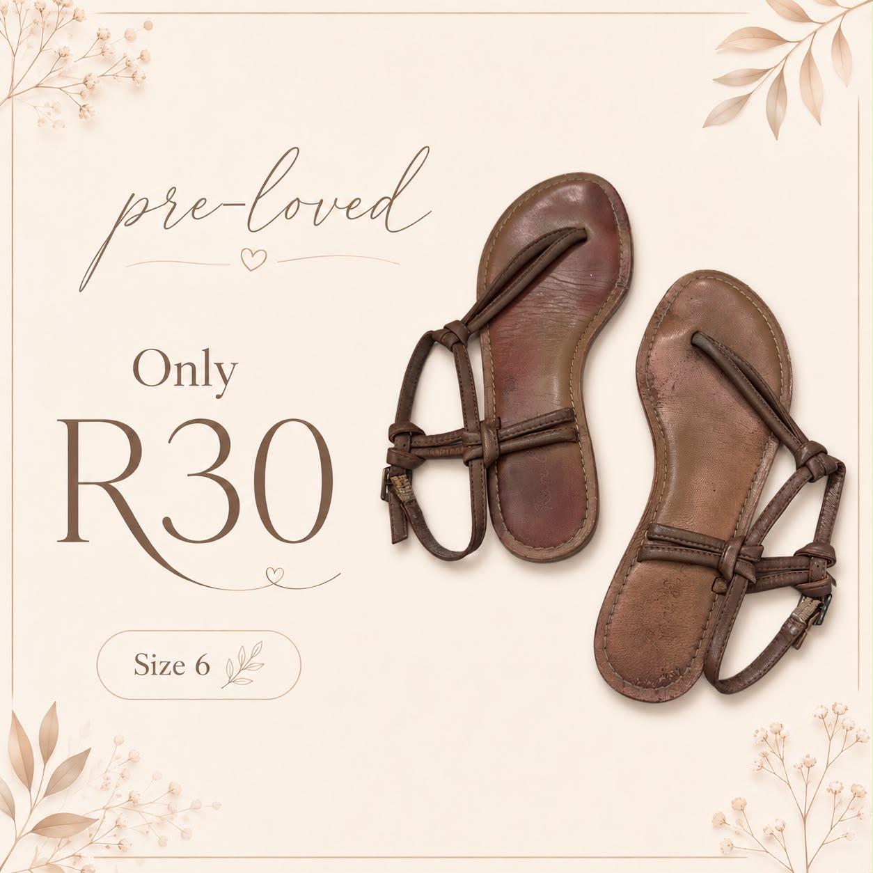 Pre-loved Brown Leather Sandals, Size 6