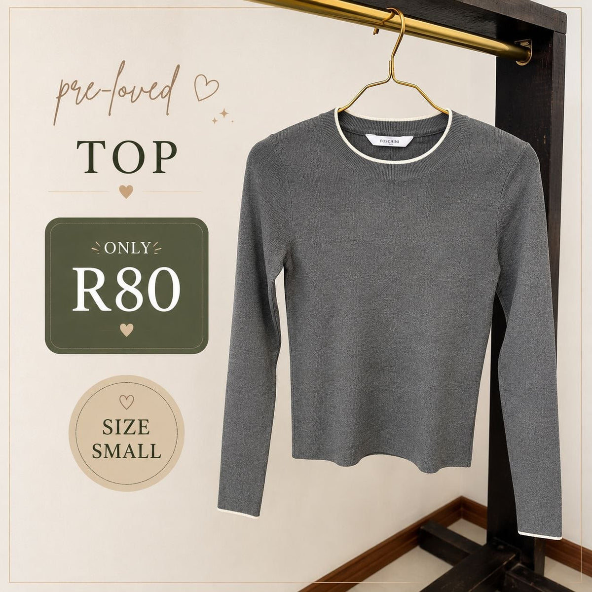 Pre-loved Grey Knit Top, Size S