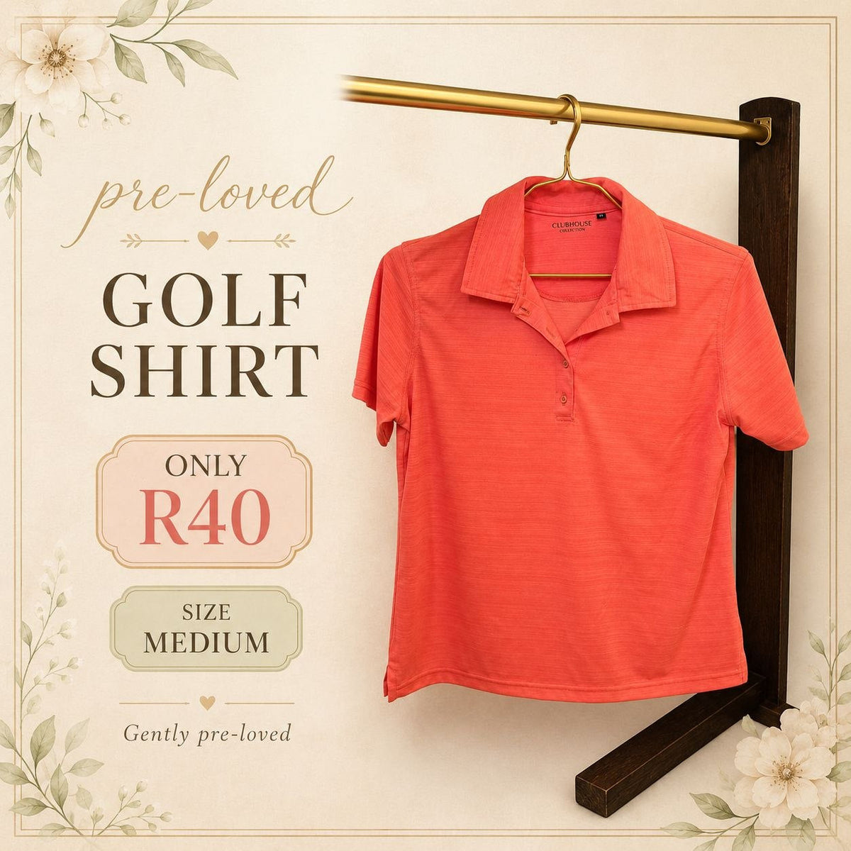 Pre-loved Coral Golf Shirt, Size M