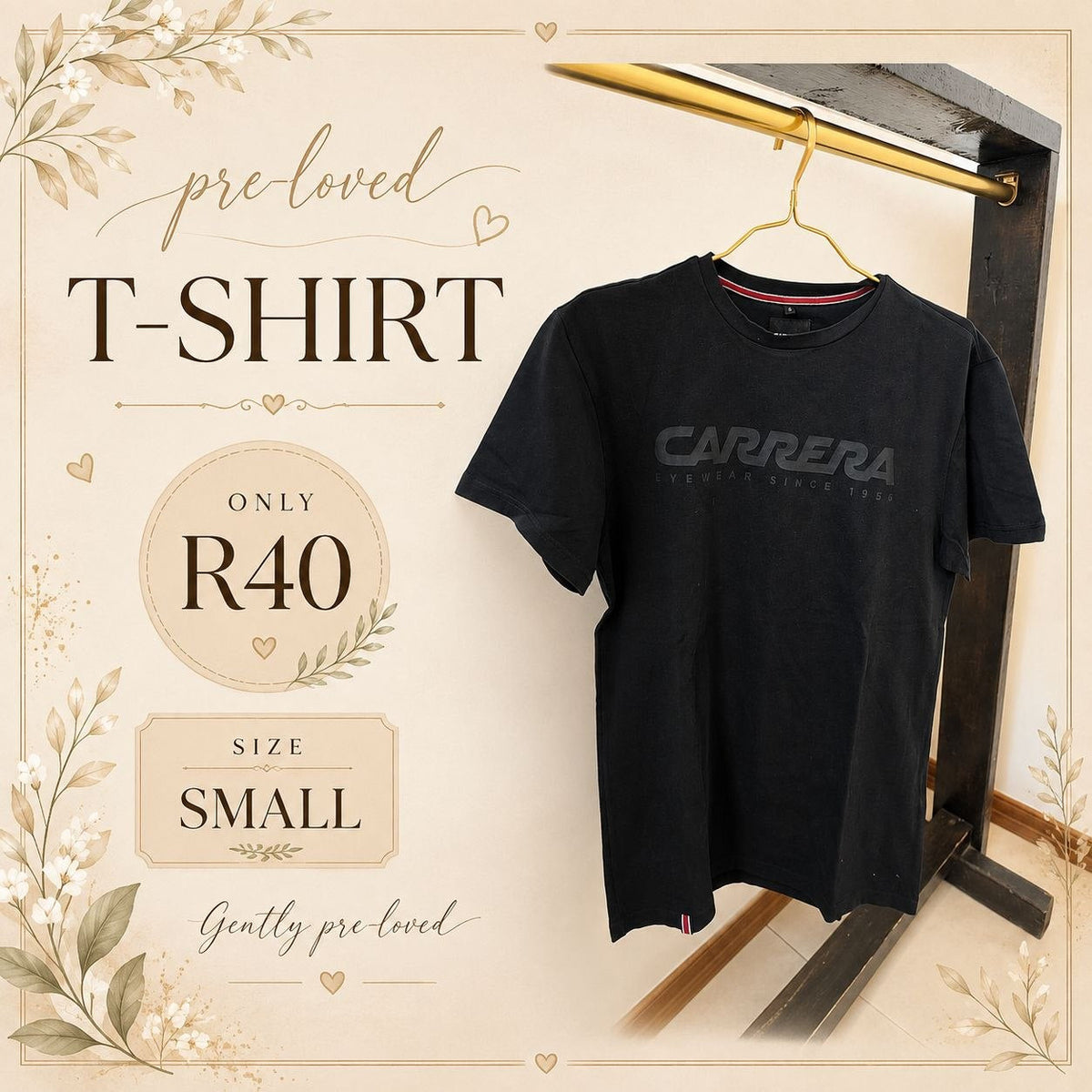 Pre-loved Black Carrera T-Shirt, Size S