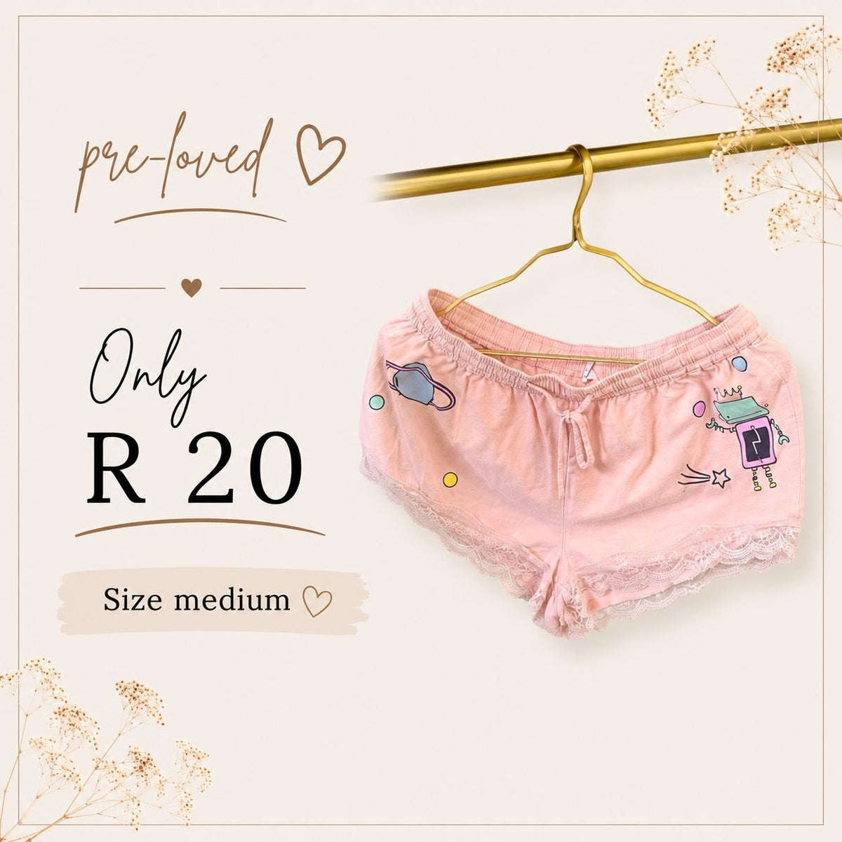 Pre-loved Pink Lace Trim Pyjama Shorts, Size M