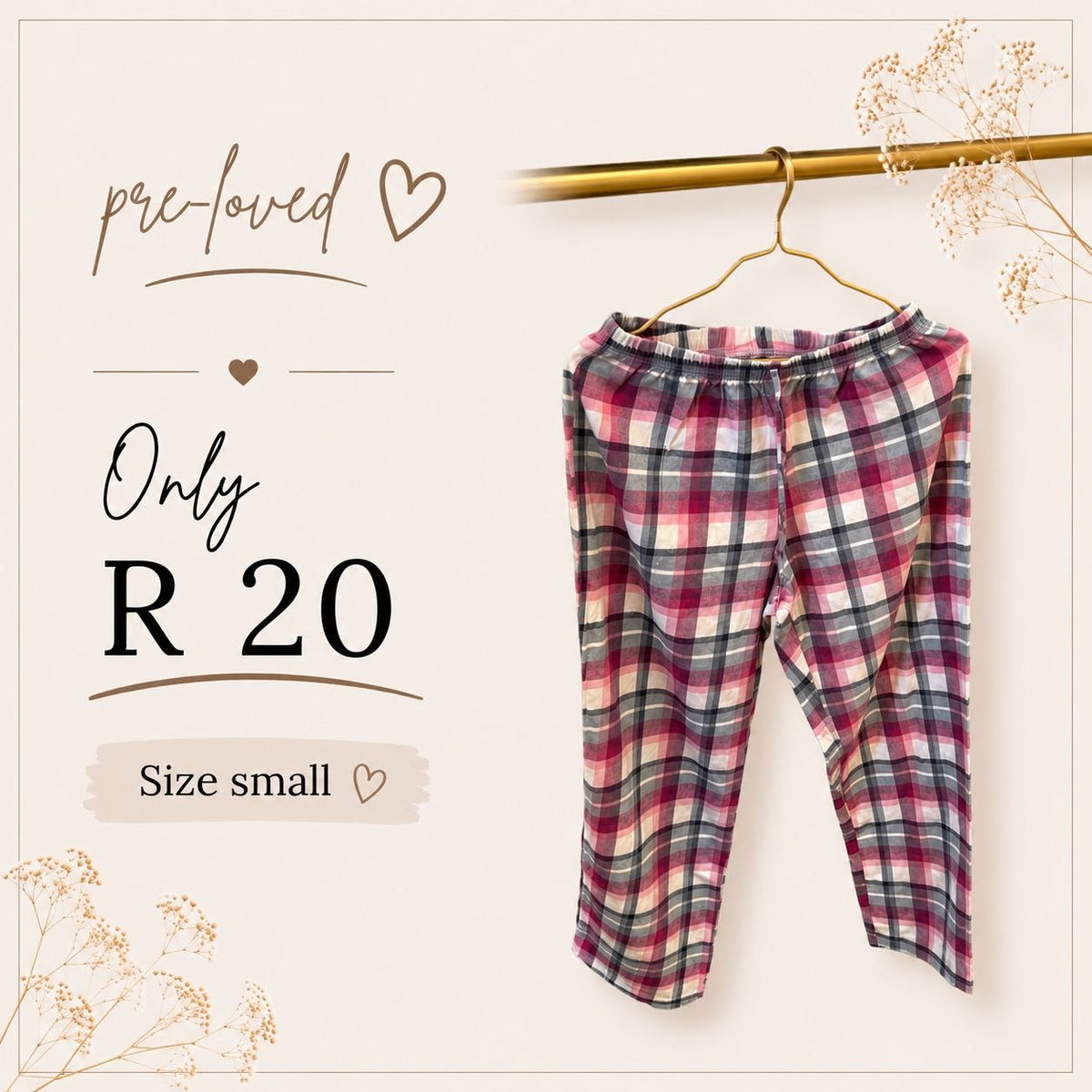 Pre-loved Pink Check Pyjama Pants, Size S