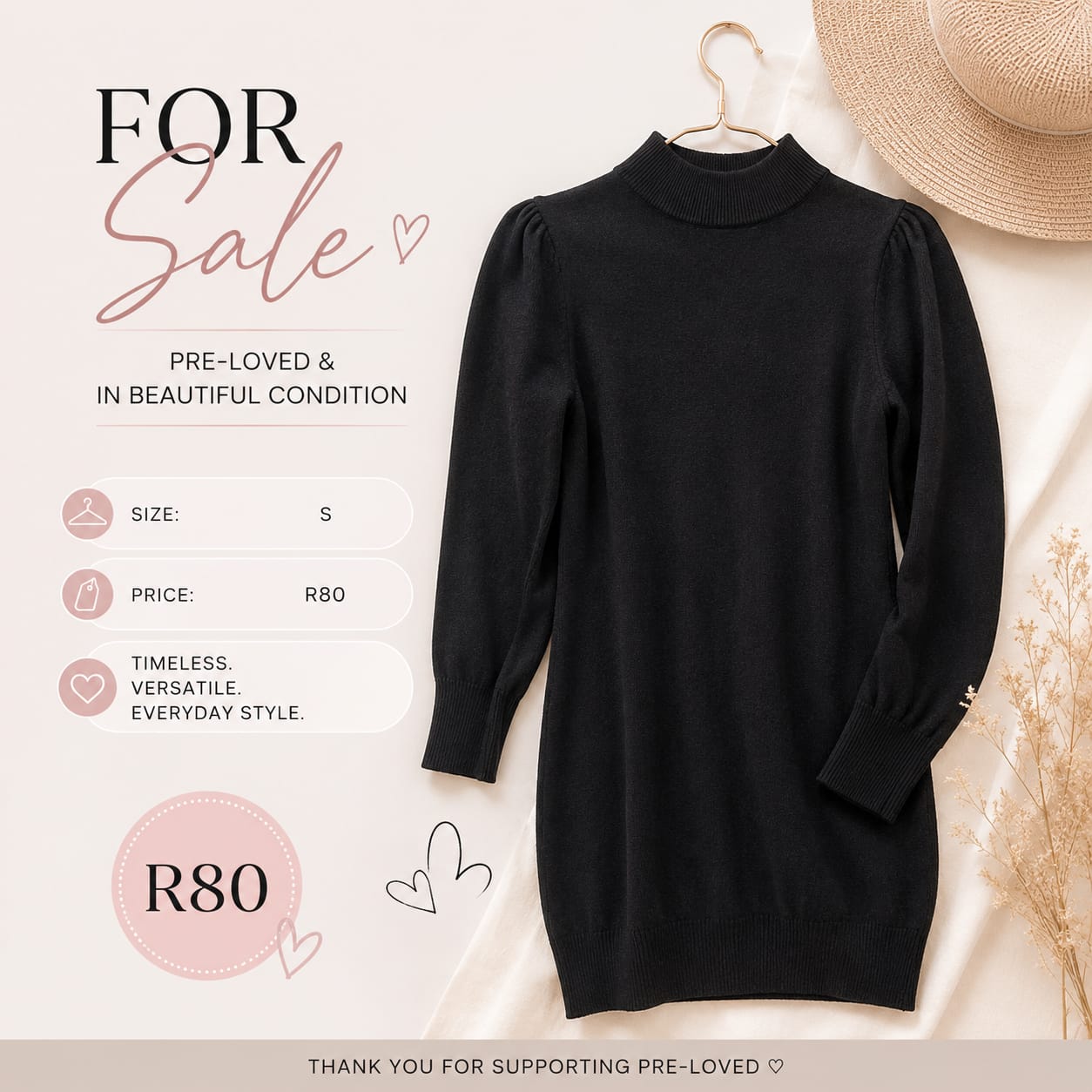 Black Knit Dress, Size S