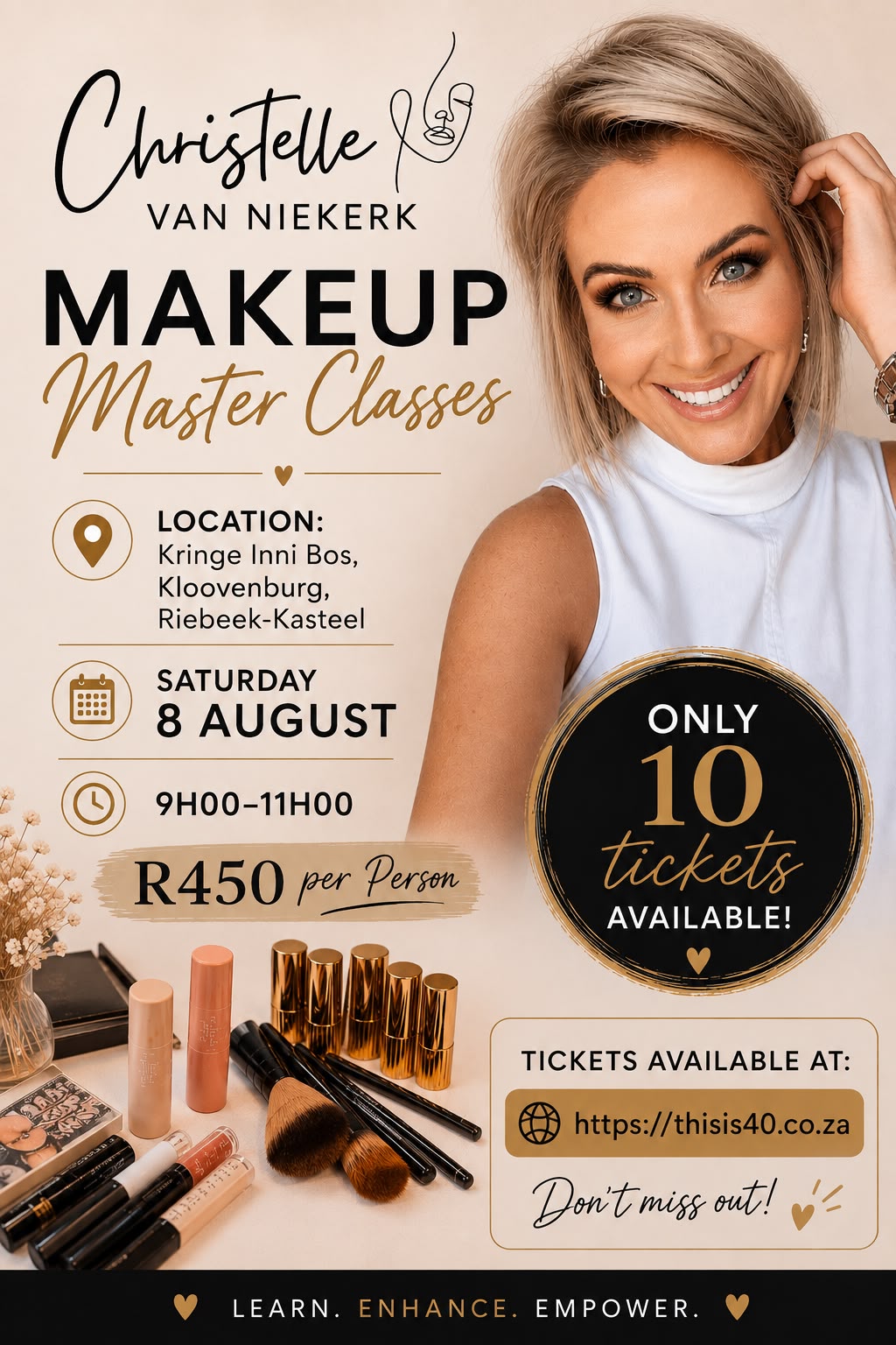 Makeup Master Class Ticket, 8 August, Riebeek-Kasteel