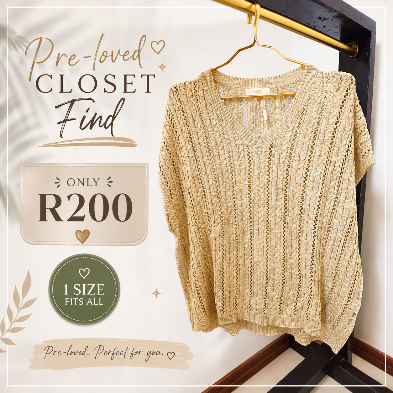 Pre-loved Gold Cable-Knit Top, One Size