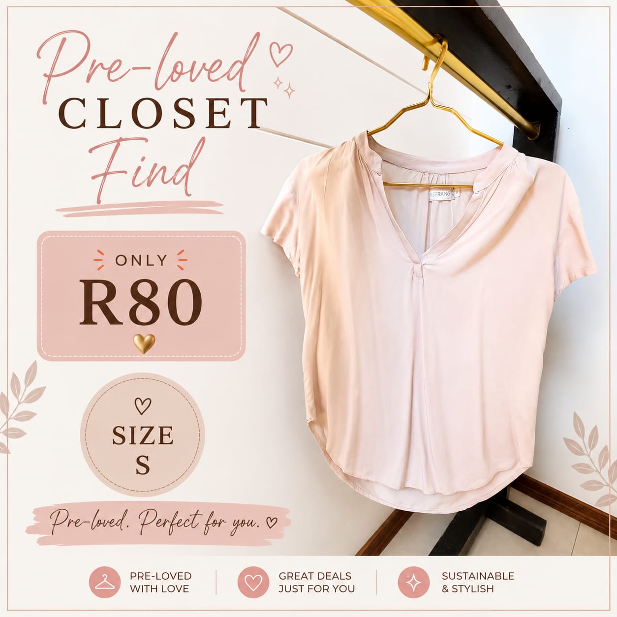 Pre-loved Blush V-Neck Top, Size S