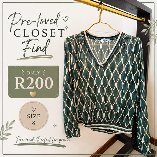 Pre-loved Green Print Blouse, Size 8