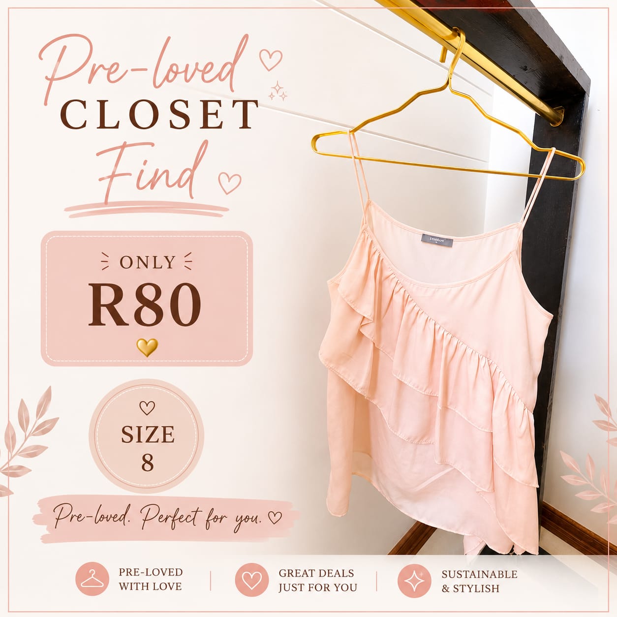 Pre-loved Blush Ruffle Cami, Size 8