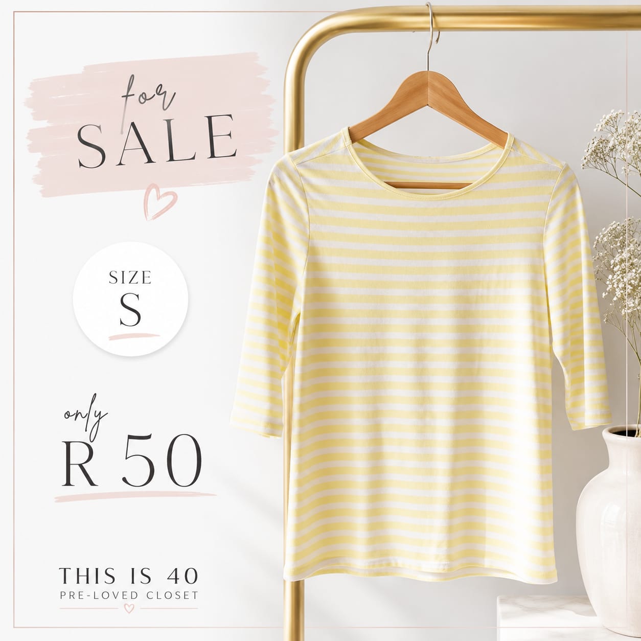 Pre-loved Yellow Striped Top, Size S