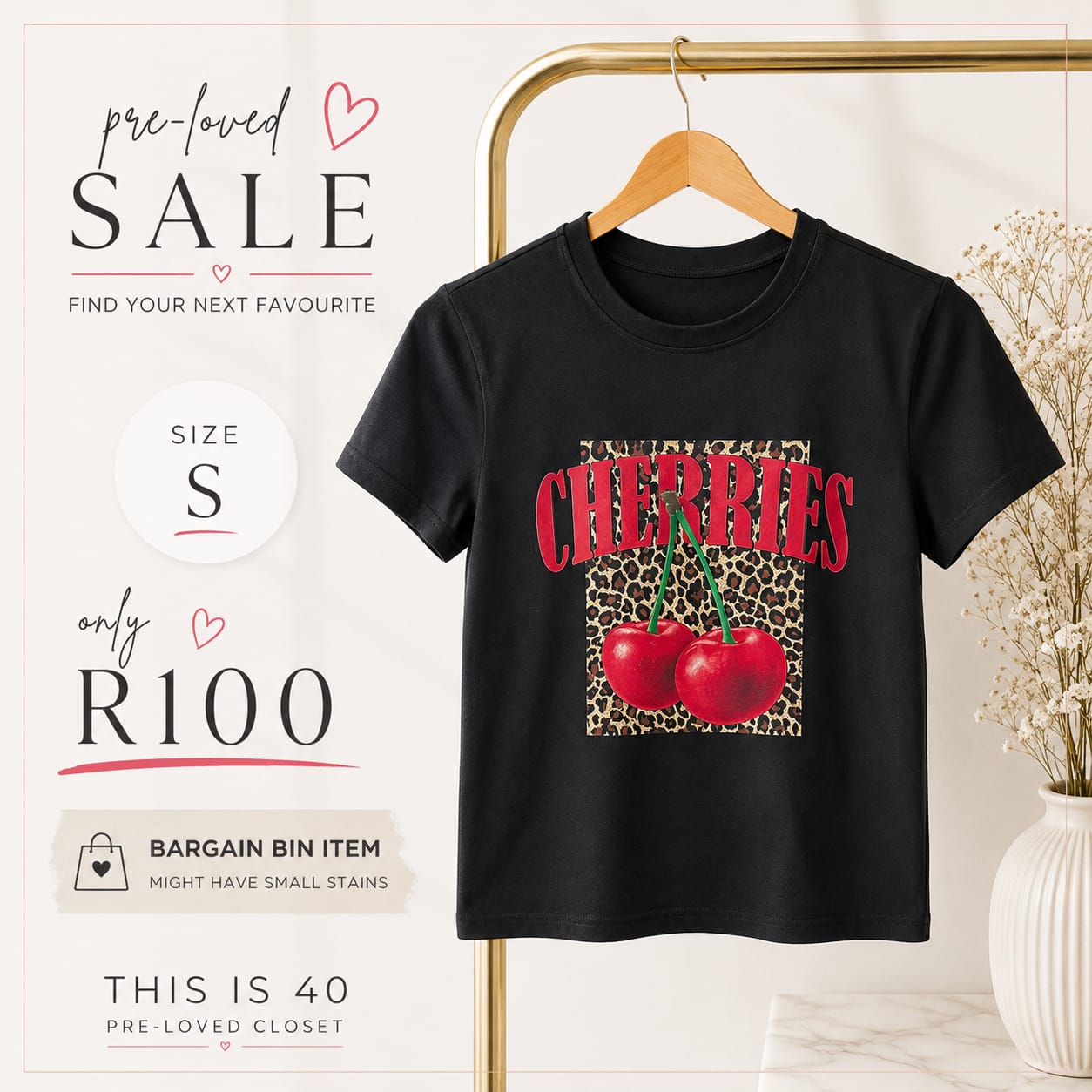 Pre-loved Cherries Graphic Tee, Size S