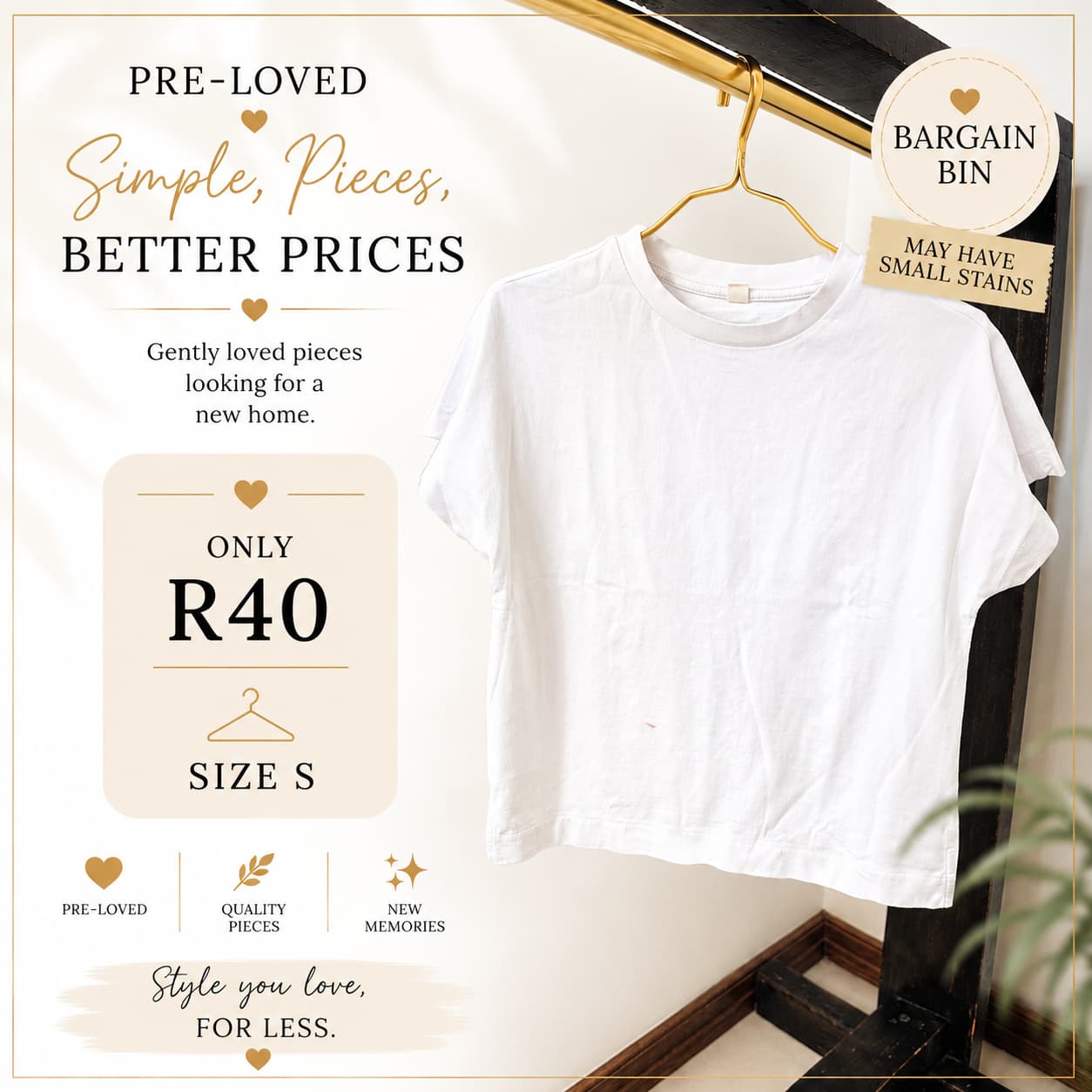Pre-loved White Boxy Tee, Size S