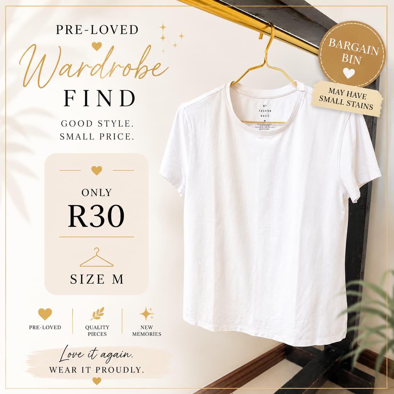 Pre-loved White Crew Tee, Size M