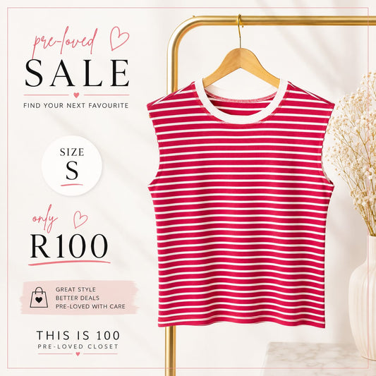 Pre-loved Red Striped Sleeveless Top, Size S
