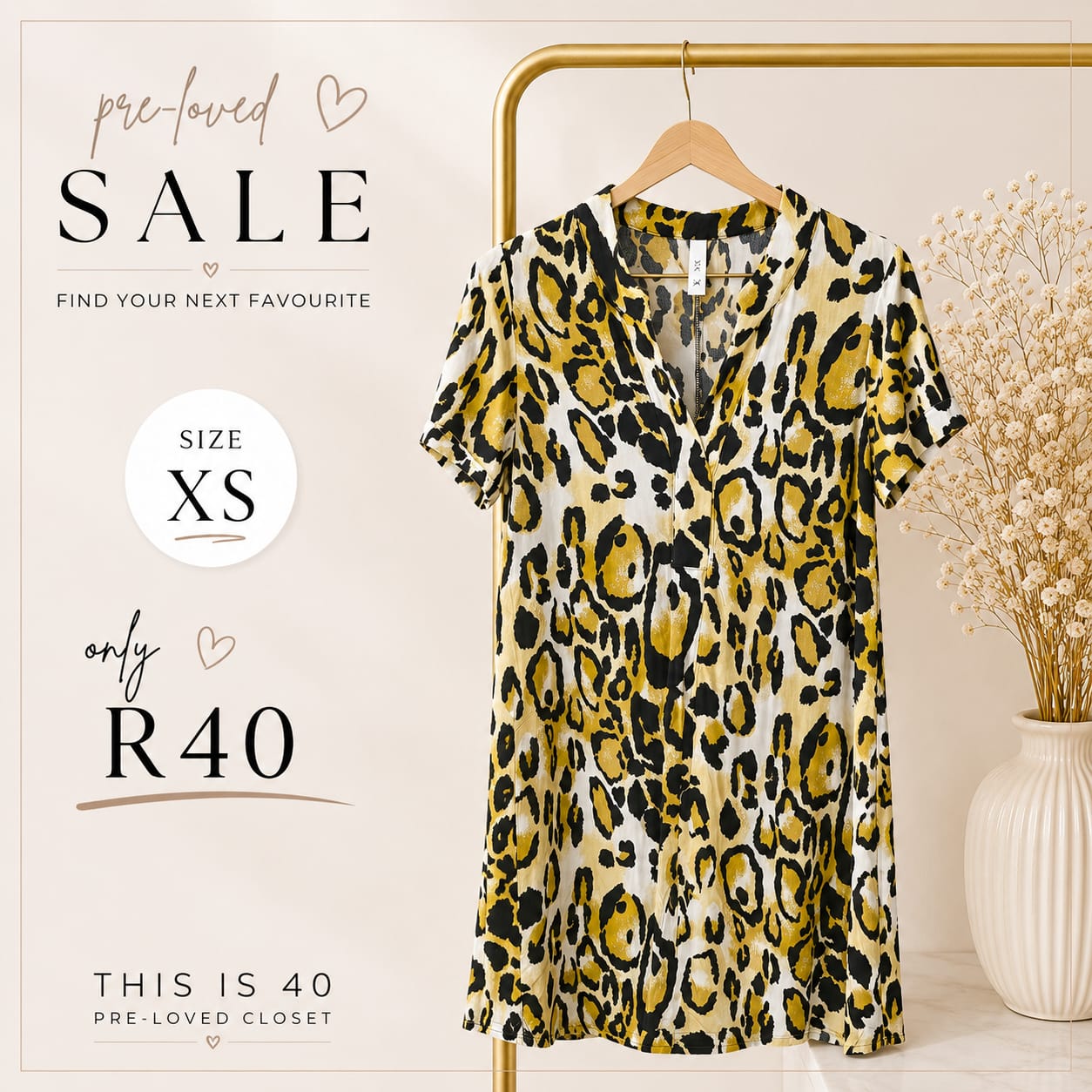 Pre-loved Mustard Leopard Dress, Size XS