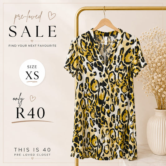 Pre-loved Mustard Leopard Dress, Size XS