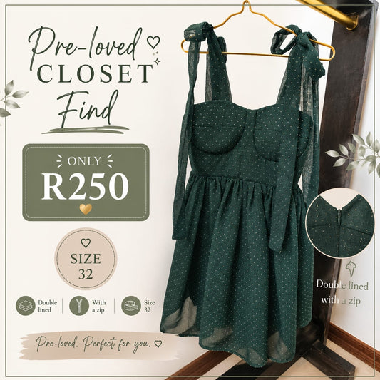 Pre-loved Green Polka-Dot Dress, Size 32