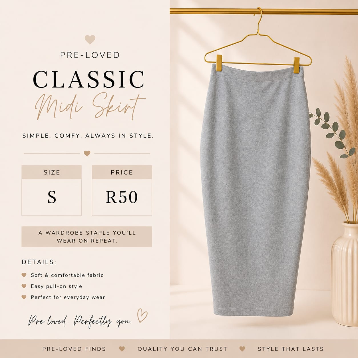 Pre-loved Grey Midi Skirt, Size S