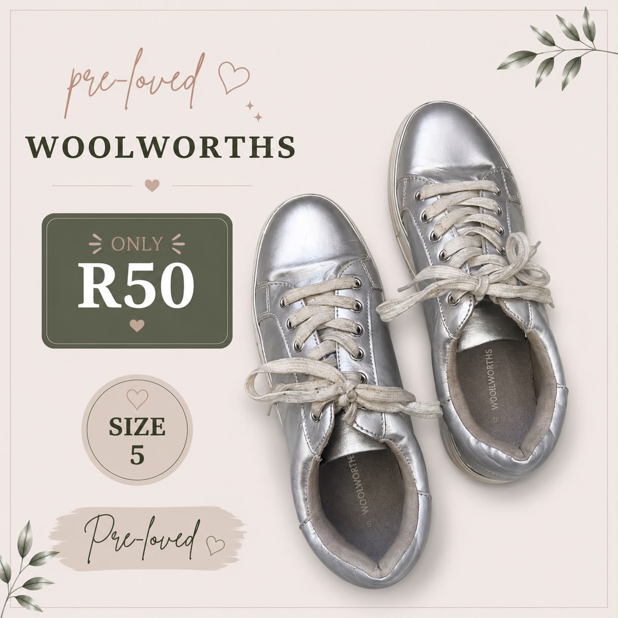 Pre-loved Silver Sneakers, Size 5