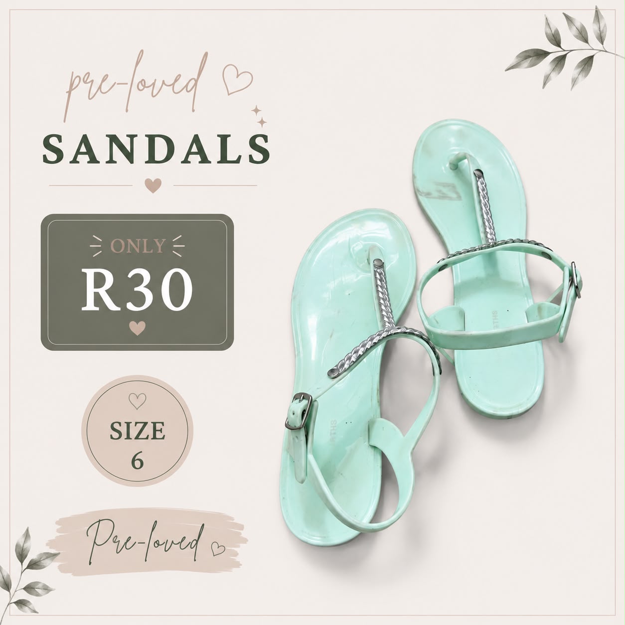 Pre-loved Mint Jelly Sandals, Size 6