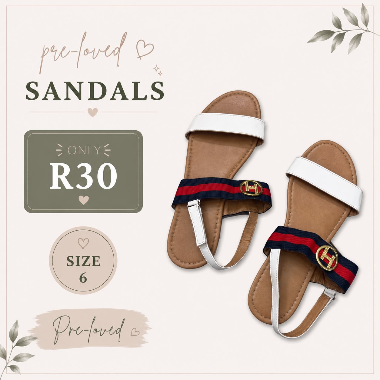 Pre-loved White Stripe Sandals, Size 6