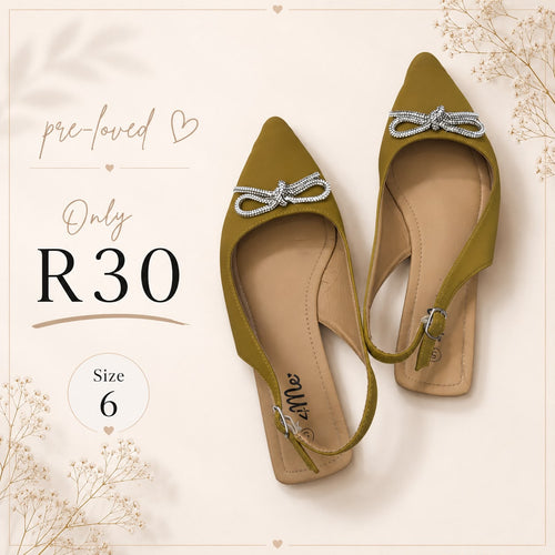 Pre-loved Olive Bow Flats, Size 6