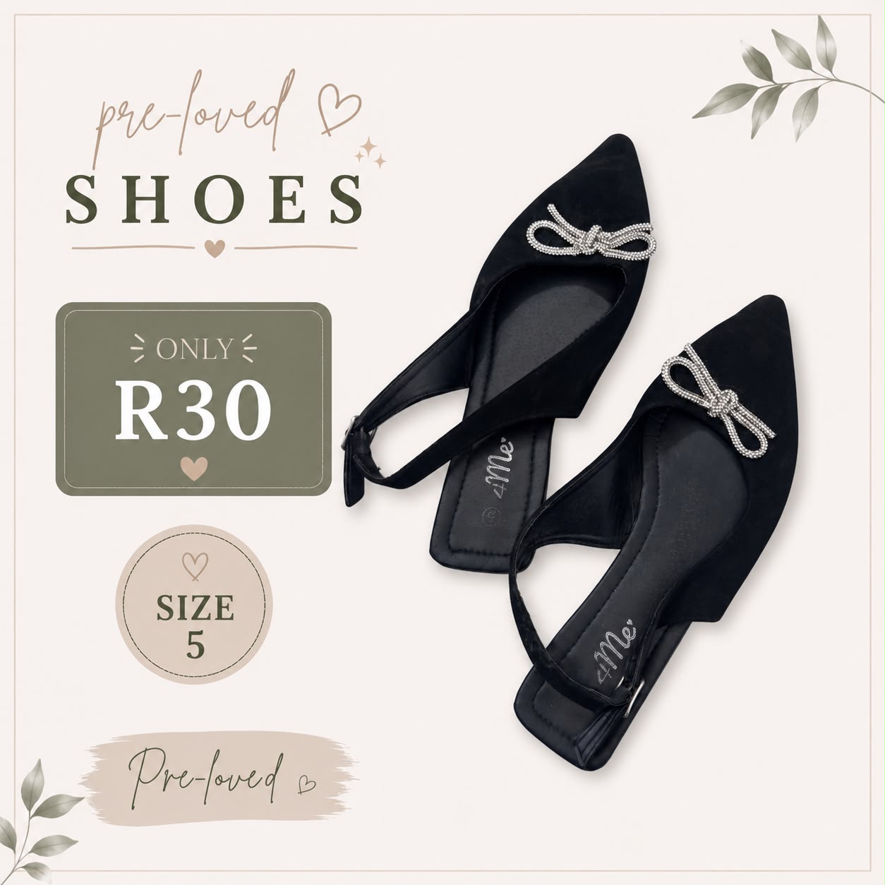 Pre-loved Black Bow Flats, Size 5