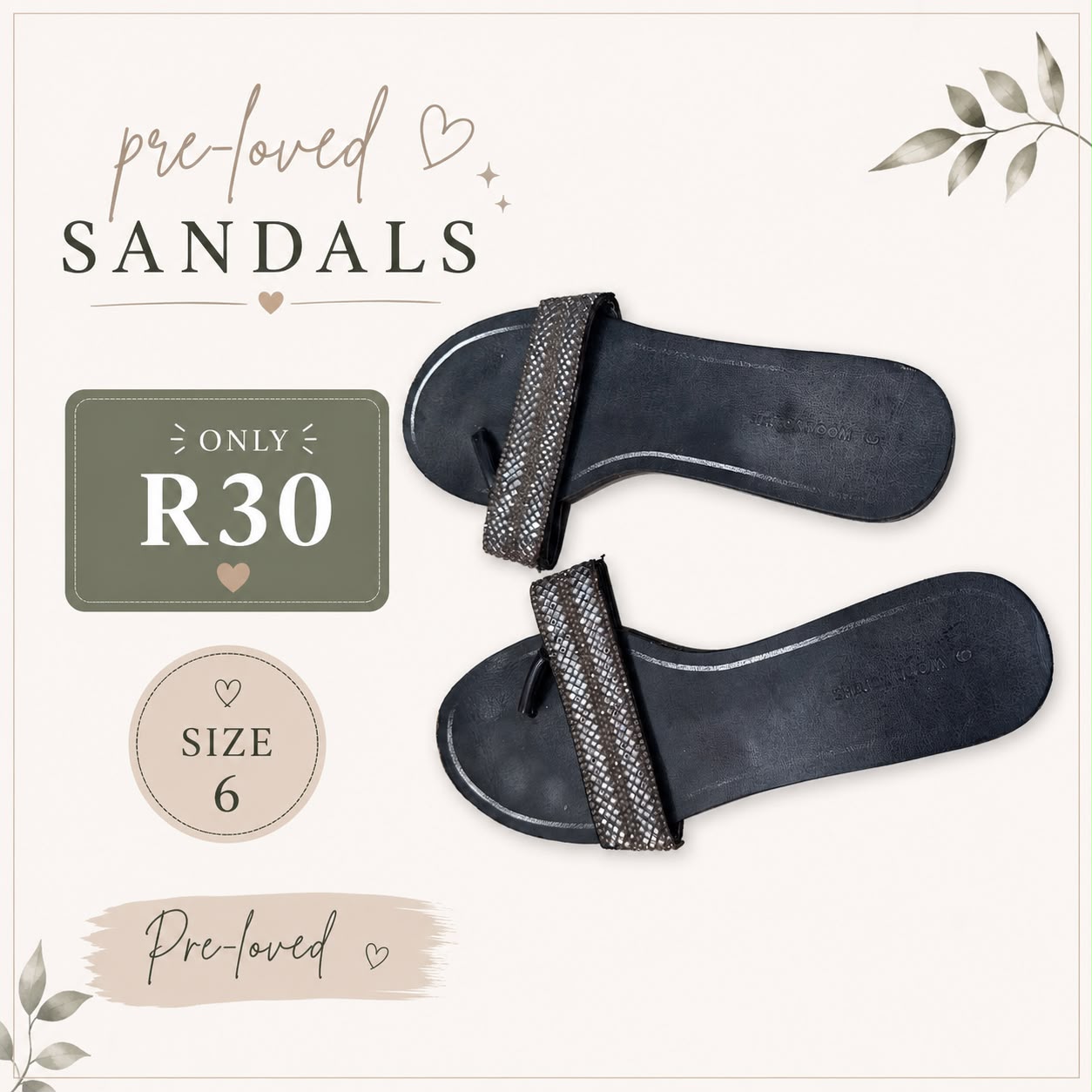 Pre-loved Black Diamante Sandals, Size 6