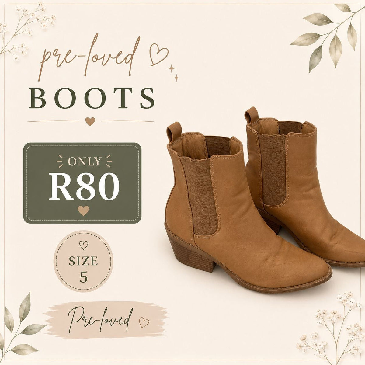 Pre-loved Tan Western Ankle Boots, Size 5