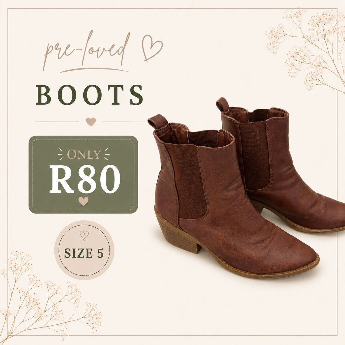 Pre-loved Brown Leather Ankle Boots, Size 5