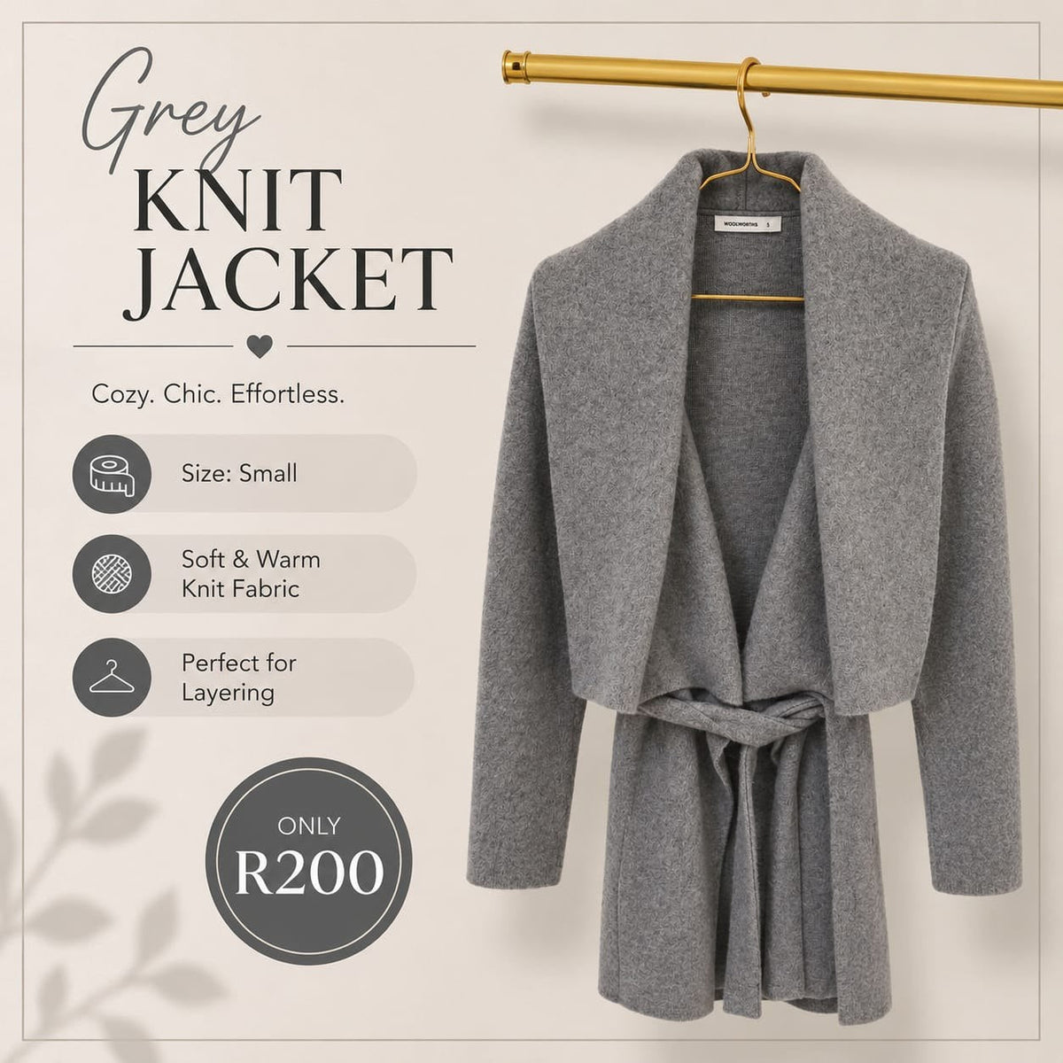 Pre-loved Grey Knit Jacket, Size S