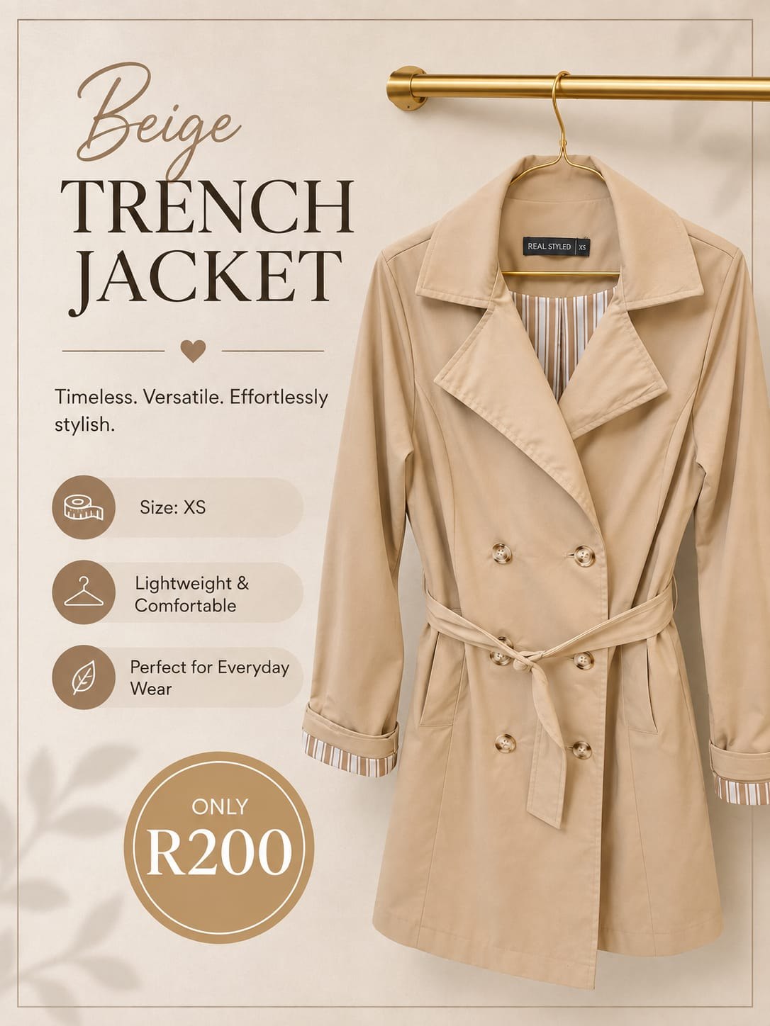 Pre-loved Beige Trench Jacket, Size XS