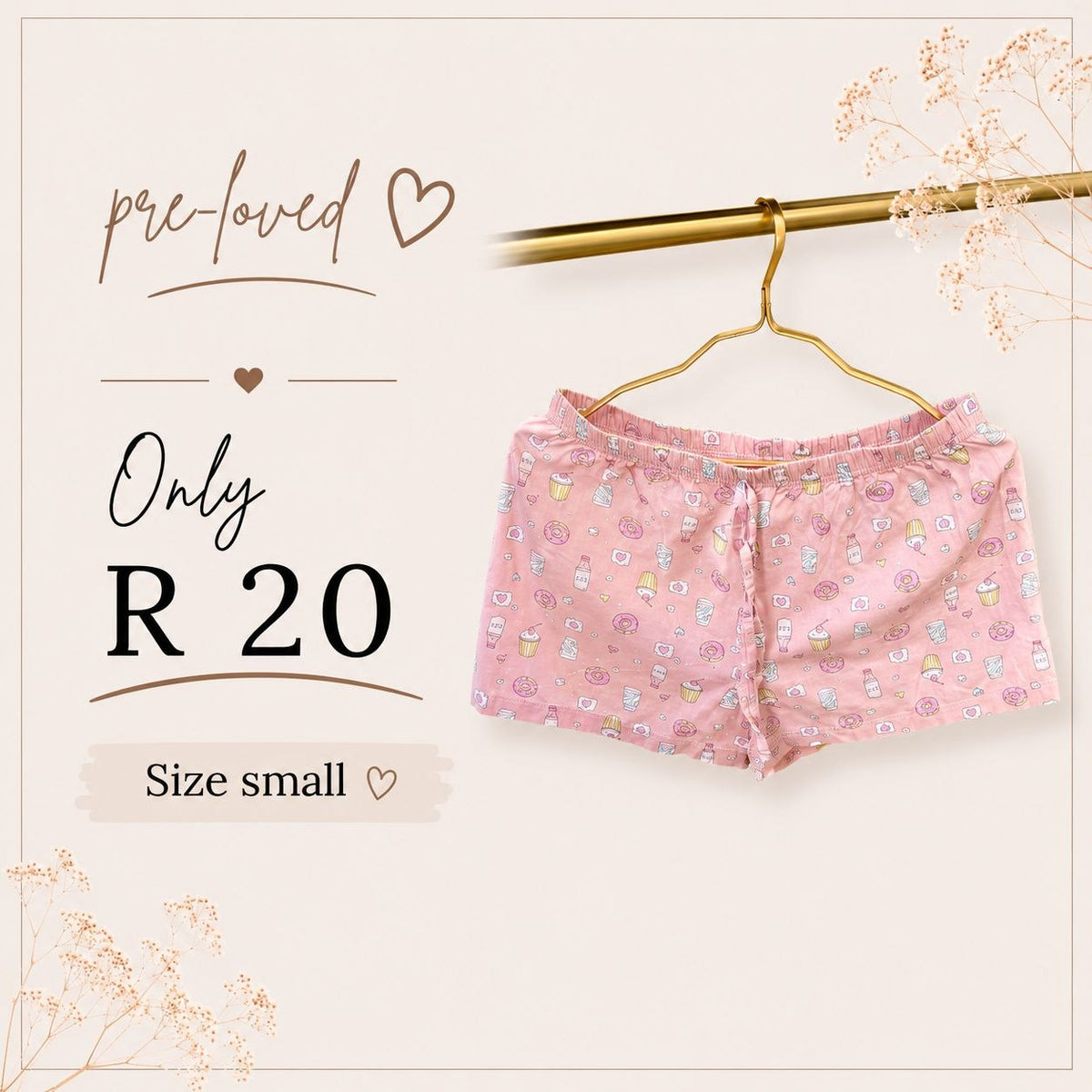 Pre-loved Pink Print Pyjama Shorts, Size S