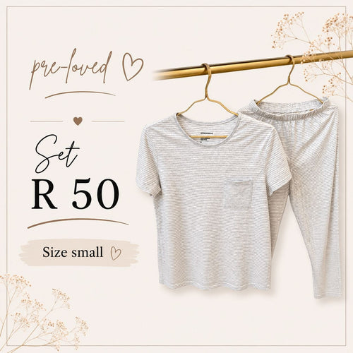 Pre-loved Grey Stripe Pyjama Set, Short Sleeve, Size S