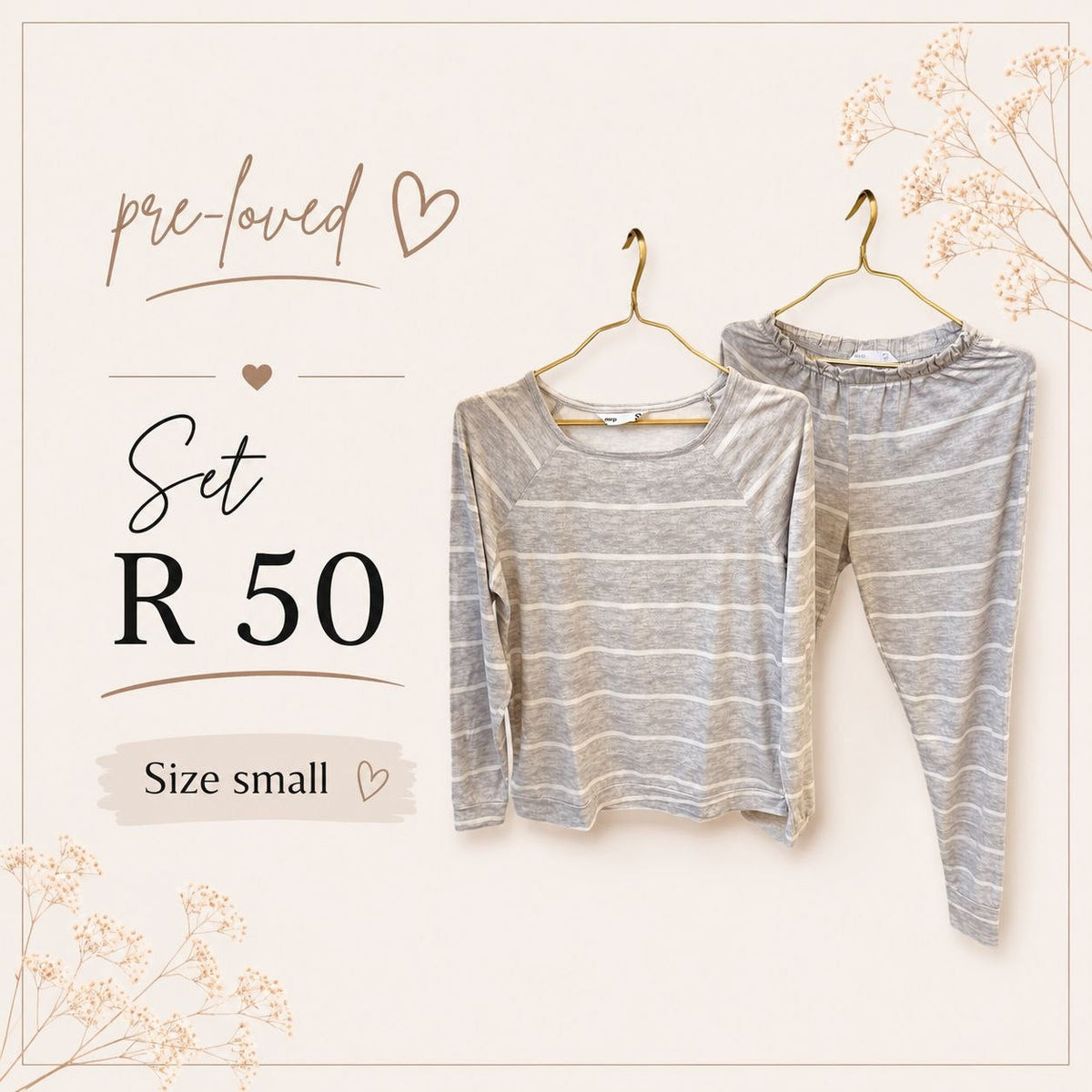 Pre-loved Grey Stripe Pyjama Set, Long Sleeve, Size S