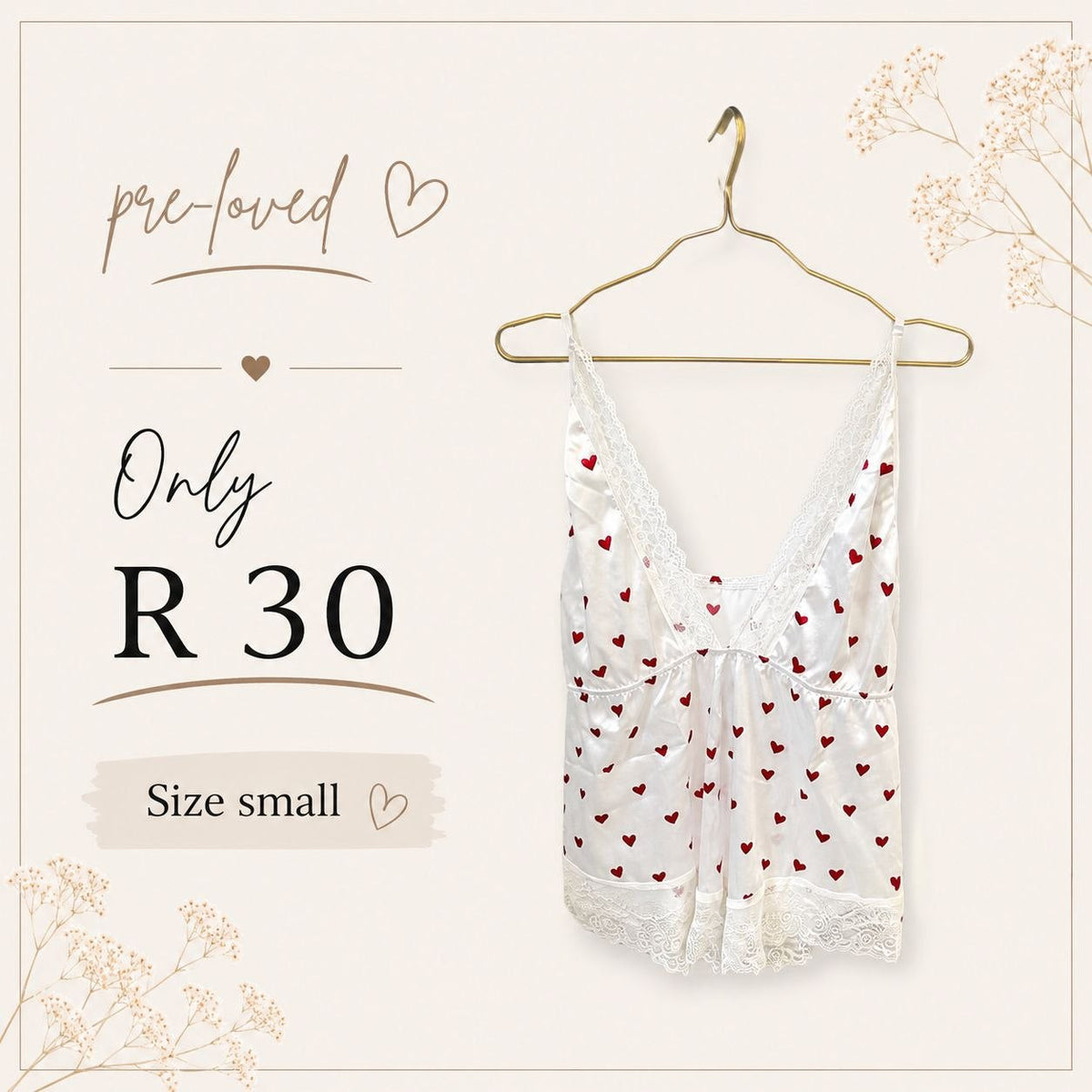 Pre-loved White Heart Print Cami, Size S